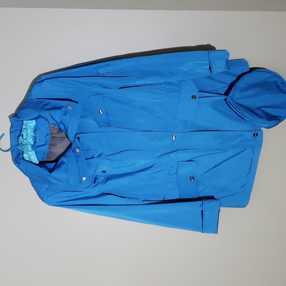 Calvin Klein turquoise blue hooded coat